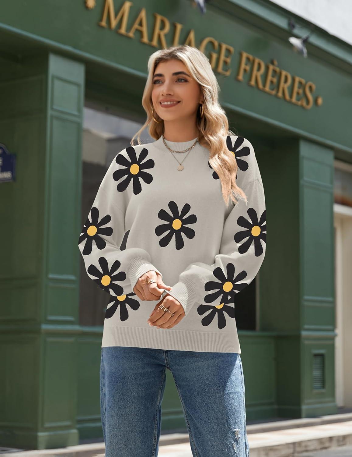 imageZeagoo Sweaters for Women Fall Fashion 2025 Trendy Long Sleeve Turtleneck Pullover Lantern Knit Sweater TopsApricotflower