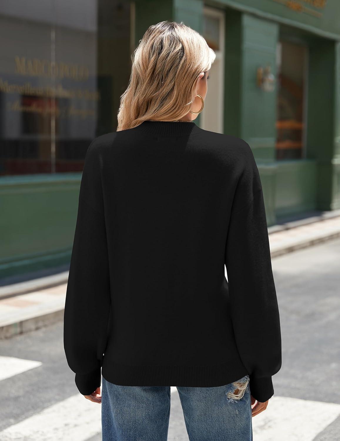 imageZeagoo Sweaters for Women Fall Fashion 2025 Trendy Long Sleeve Turtleneck Pullover Lantern Knit Sweater TopsBlack