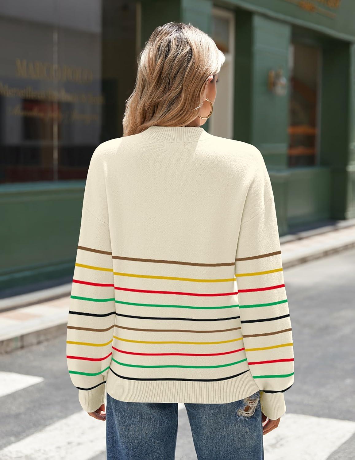 imageZeagoo Sweaters for Women Fall Fashion 2025 Trendy Long Sleeve Turtleneck Pullover Lantern Knit Sweater TopsColorful
