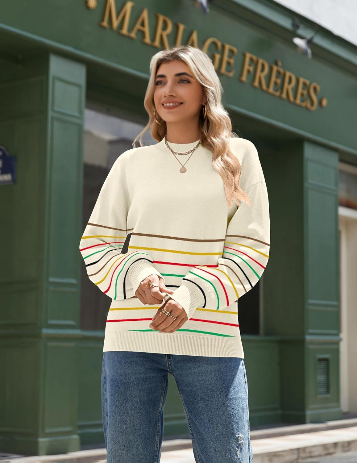 imageZeagoo Sweaters for Women Fall Fashion 2025 Trendy Long Sleeve Turtleneck Pullover Lantern Knit Sweater TopsColorful