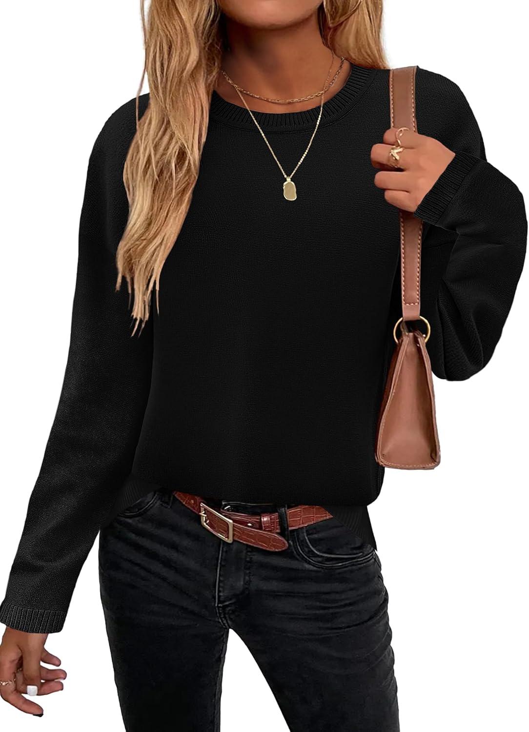 imageZeagoo Sweaters for Women Fall Outfits Trendy 2025 Long Sleeve Shirts Bussiness Casual Knit Pullover Sweater TopsBsolid Black Long Sleeve
