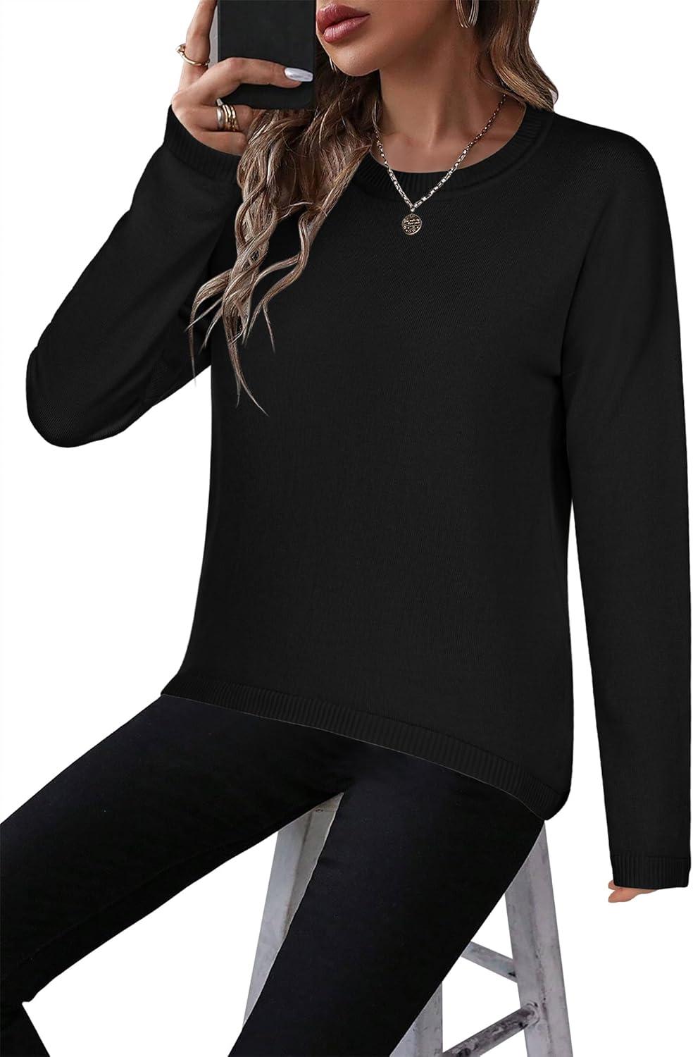 imageZeagoo Sweaters for Women Fall Outfits Trendy 2025 Long Sleeve Shirts Bussiness Casual Knit Pullover Sweater TopsBsolid Black Long Sleeve