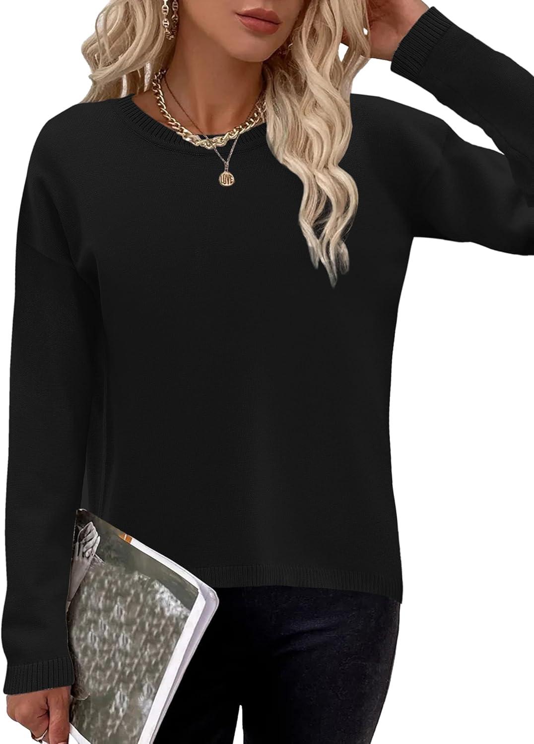 imageZeagoo Sweaters for Women Fall Outfits Trendy 2025 Long Sleeve Shirts Bussiness Casual Knit Pullover Sweater TopsBsolid Black Long Sleeve