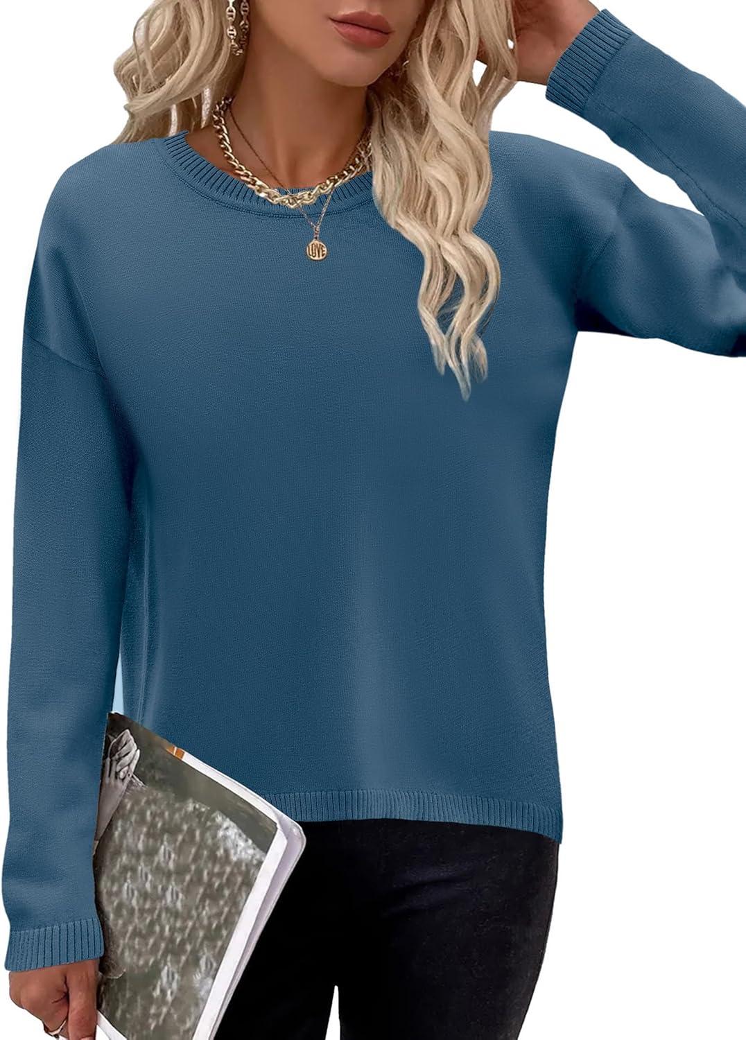 imageZeagoo Sweaters for Women Fall Outfits Trendy 2025 Long Sleeve Shirts Bussiness Casual Knit Pullover Sweater TopsBsolid Blue Long Sleeve