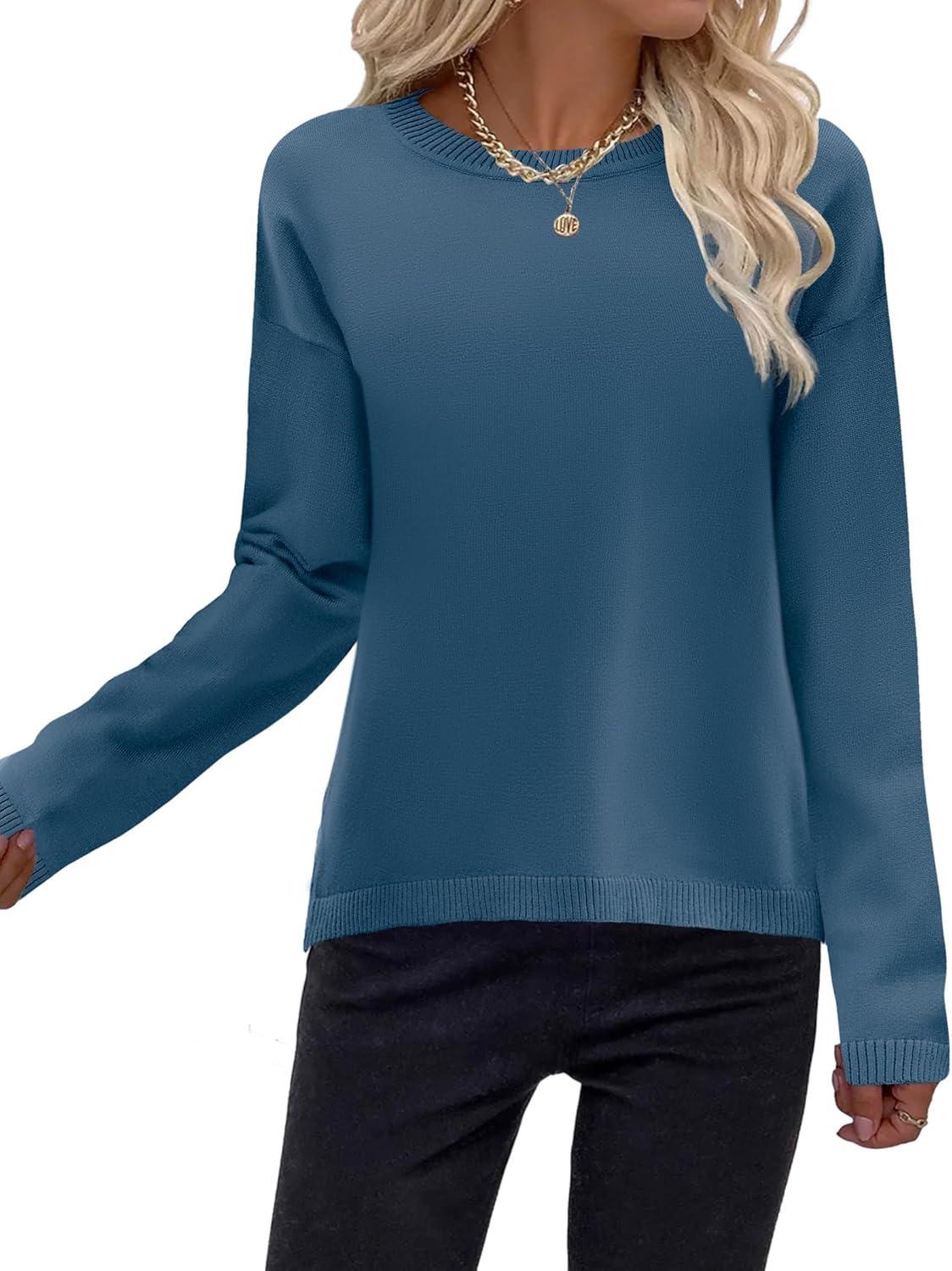 imageZeagoo Sweaters for Women Fall Outfits Trendy 2025 Long Sleeve Shirts Bussiness Casual Knit Pullover Sweater TopsBsolid Blue Long Sleeve