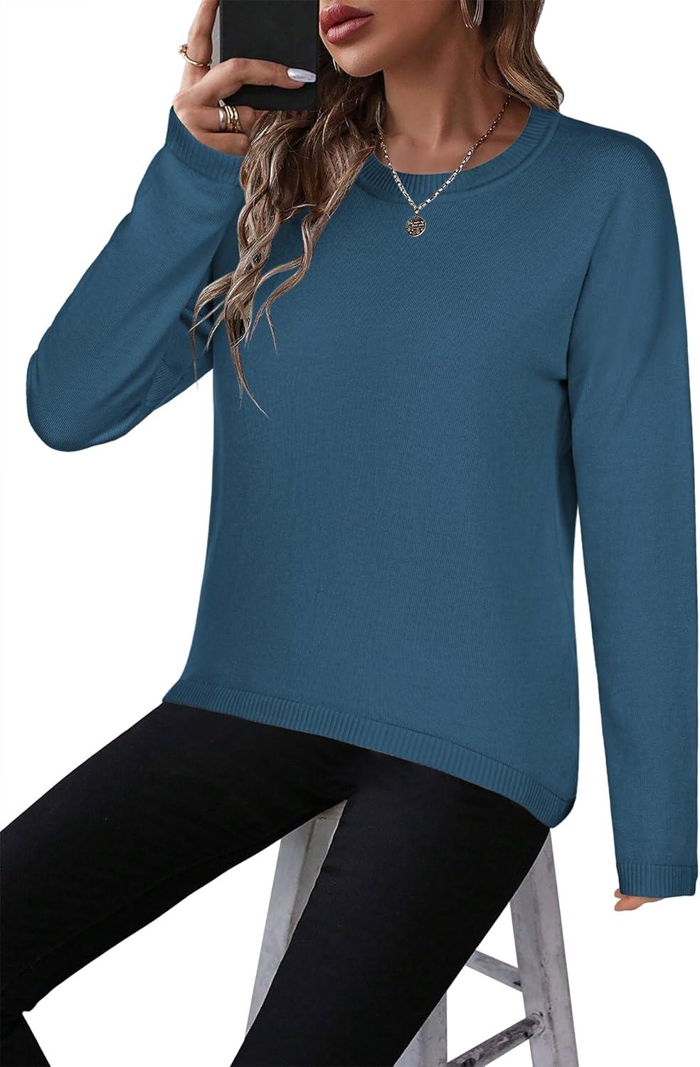 imageZeagoo Sweaters for Women Fall Outfits Trendy 2025 Long Sleeve Shirts Bussiness Casual Knit Pullover Sweater TopsBsolid Blue Long Sleeve