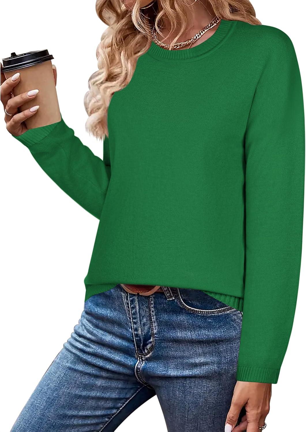 imageZeagoo Sweaters for Women Fall Outfits Trendy 2025 Long Sleeve Shirts Bussiness Casual Knit Pullover Sweater TopsBsolid Green Long Sleeve