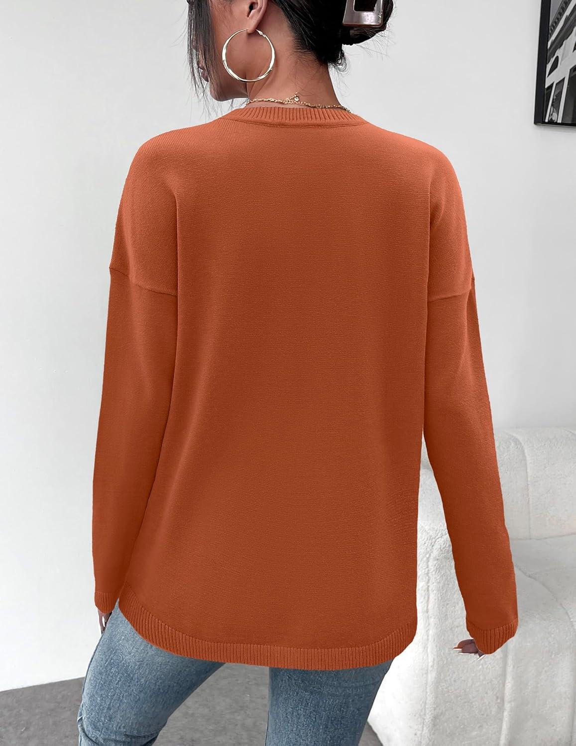 imageZeagoo Sweaters for Women Fall Outfits Trendy 2025 Long Sleeve Shirts Bussiness Casual Knit Pullover Sweater TopsBsolid Orange Long Sleeve