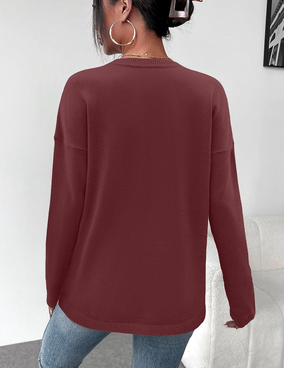 imageZeagoo Sweaters for Women Fall Outfits Trendy 2025 Long Sleeve Shirts Bussiness Casual Knit Pullover Sweater TopsBsolid Red Long Sleeve