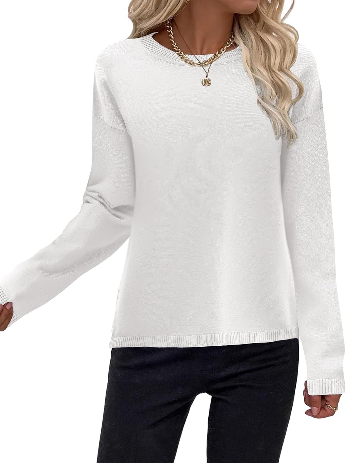 imageZeagoo Sweaters for Women Fall Outfits Trendy 2025 Long Sleeve Shirts Bussiness Casual Knit Pullover Sweater TopsBsolid White Long Sleeve