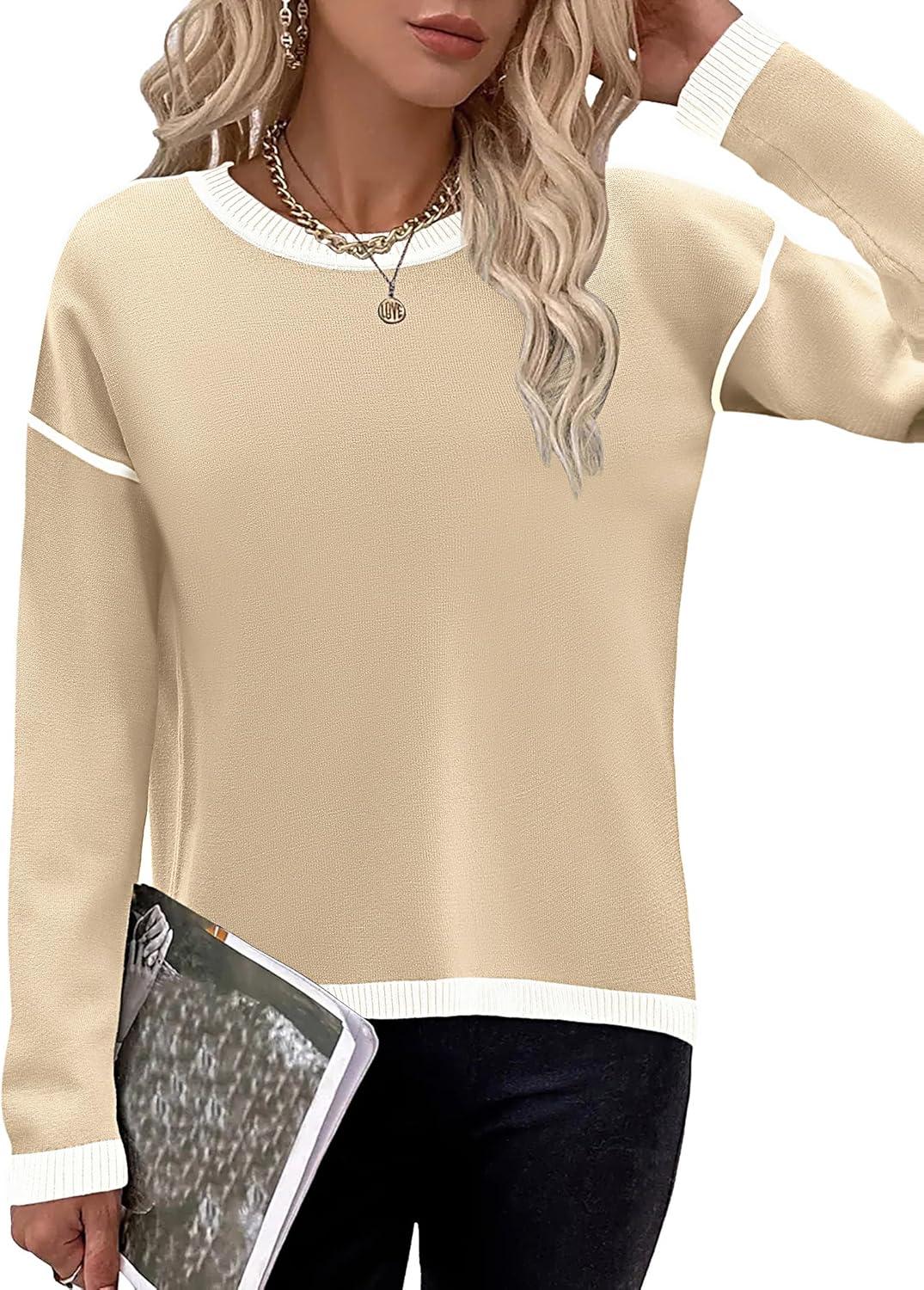 imageZeagoo Sweaters for Women Fall Outfits Trendy 2025 Long Sleeve Shirts Bussiness Casual Knit Pullover Sweater TopsColor Block 1 Long Sleeve