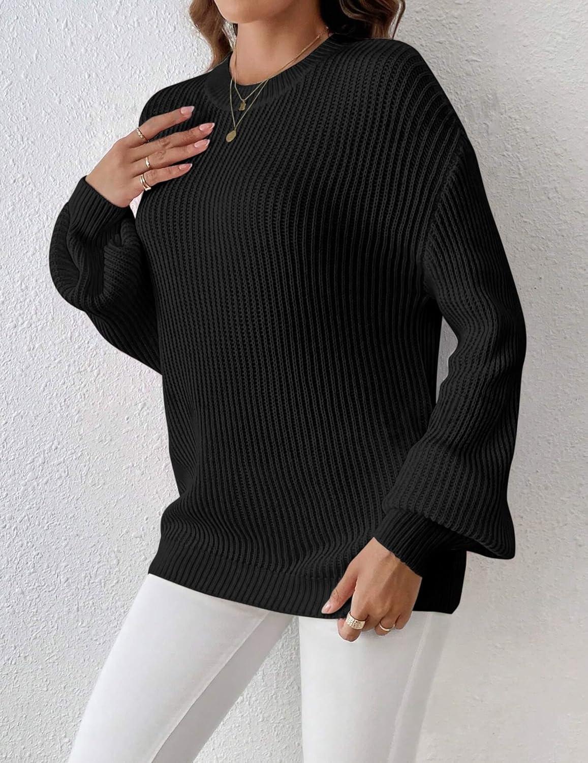 imageZeagoo Women 2026 Fall Lightweight Oversized Sweater Crew Neck Long Sleeve Color Block Pullover Rib Knit Blouse Tops XS2XLAll Black
