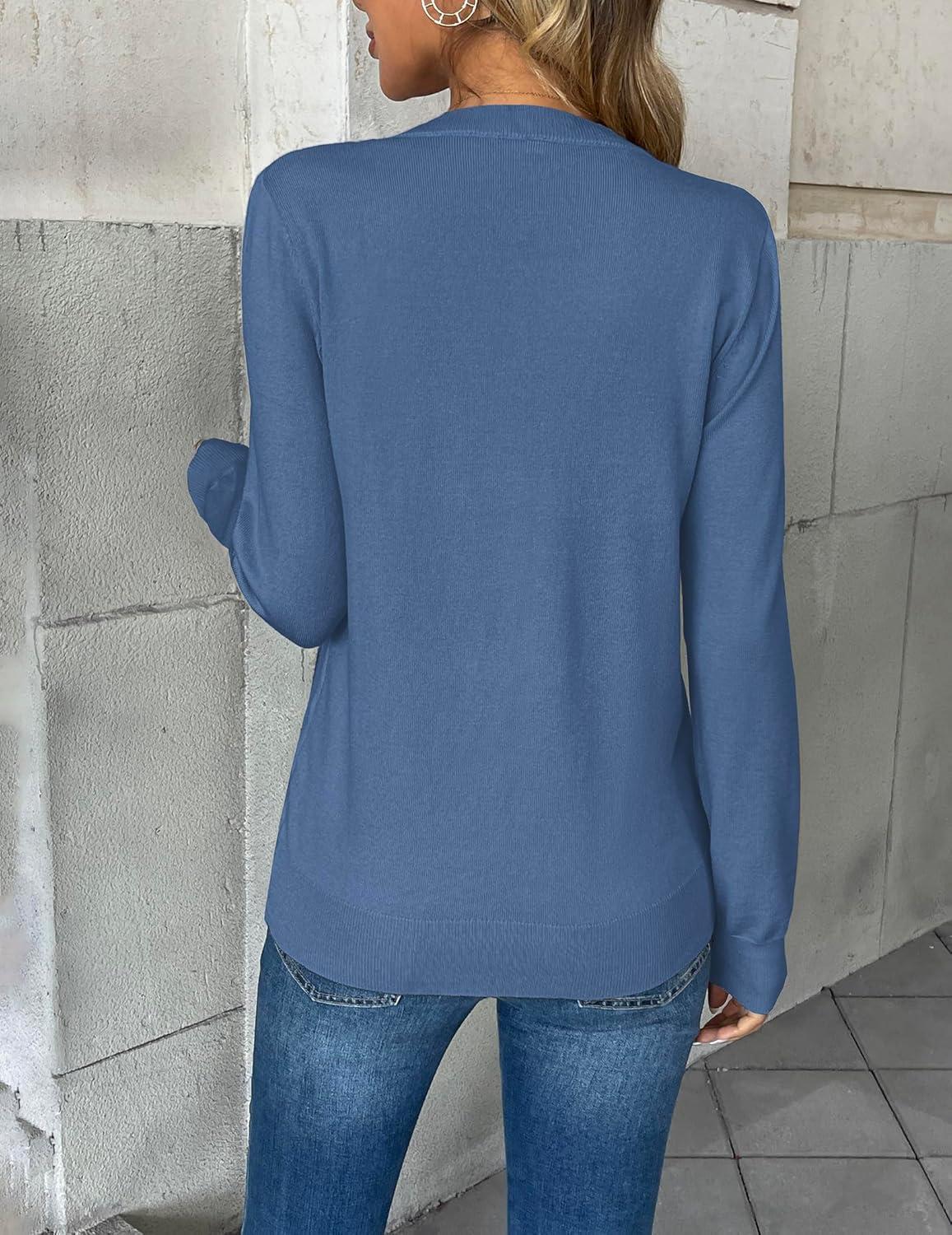 imageZeagoo Womens 2026 Fall V Neck Sweater Trendy Long Sleeve Casual Lightweight Ribbed Knit Pullover TopsBlue