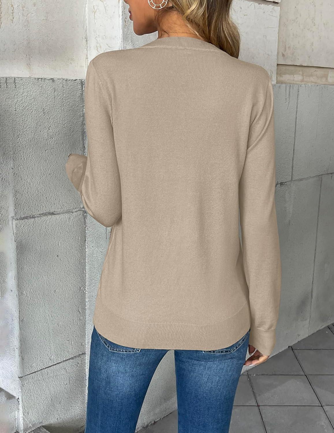 imageZeagoo Womens 2026 Fall V Neck Sweater Trendy Long Sleeve Casual Lightweight Ribbed Knit Pullover TopsCoffee