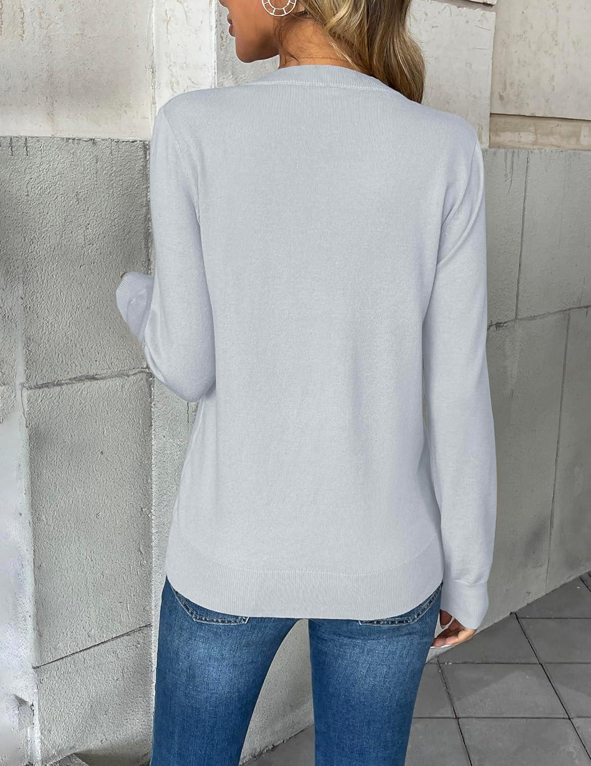 imageZeagoo Womens 2026 Fall V Neck Sweater Trendy Long Sleeve Casual Lightweight Ribbed Knit Pullover TopsLight Blue