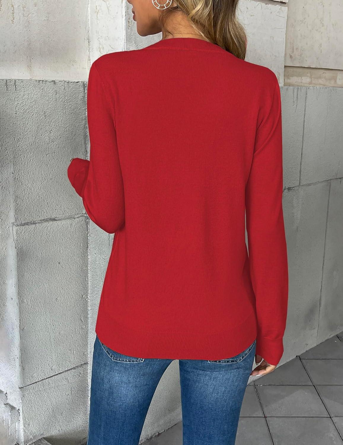 imageZeagoo Womens 2026 Fall V Neck Sweater Trendy Long Sleeve Casual Lightweight Ribbed Knit Pullover TopsMerry Chrismas