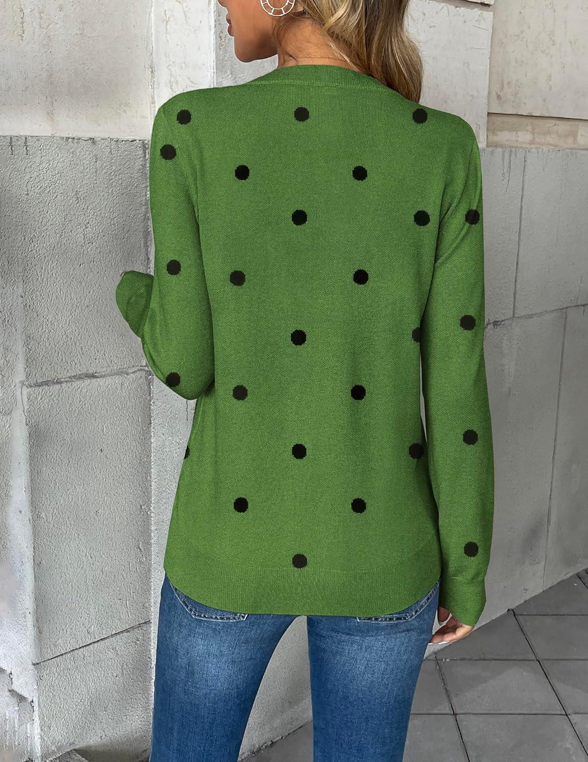 imageZeagoo Womens 2026 Fall V Neck Sweater Trendy Long Sleeve Casual Lightweight Ribbed Knit Pullover TopsPolka Dotgreen