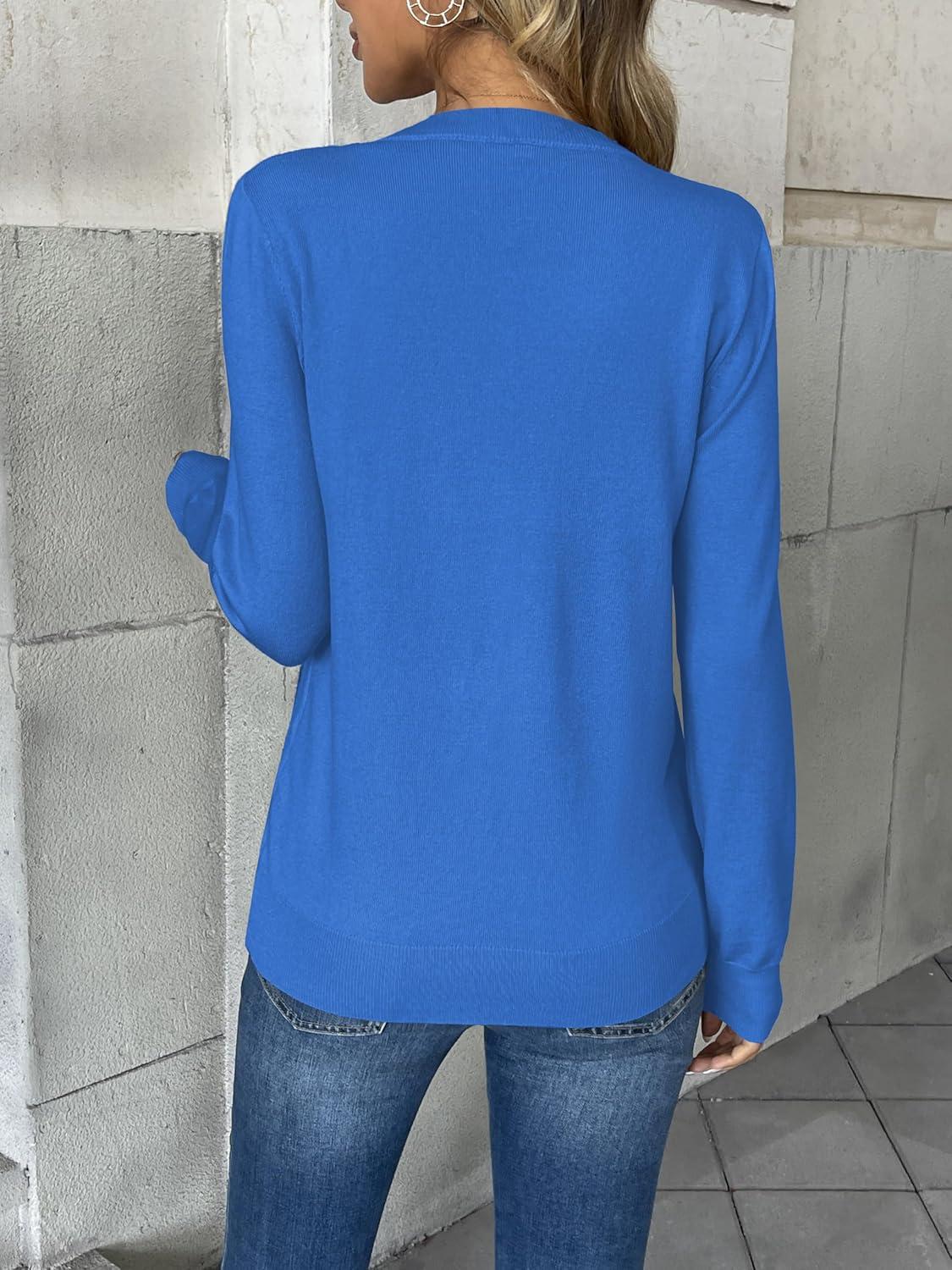 imageZeagoo Womens 2026 Fall V Neck Sweater Trendy Long Sleeve Casual Lightweight Ribbed Knit Pullover TopsSky Blue