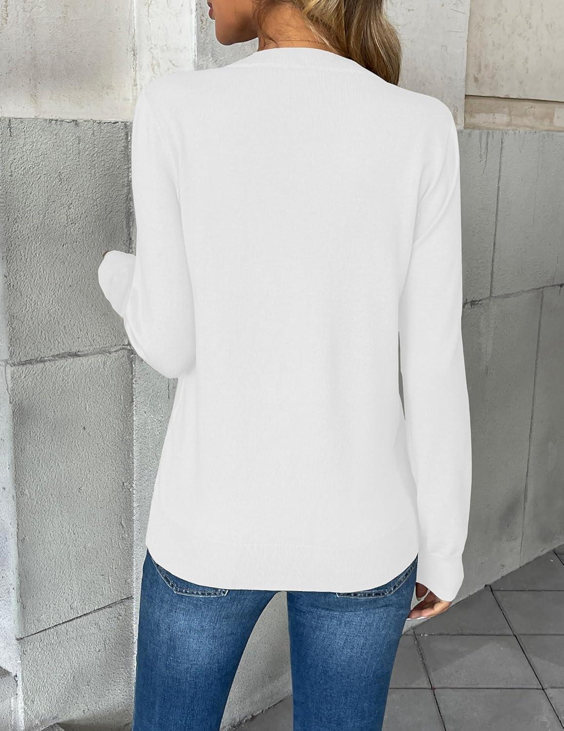 imageZeagoo Womens 2026 Fall V Neck Sweater Trendy Long Sleeve Casual Lightweight Ribbed Knit Pullover TopsWhite