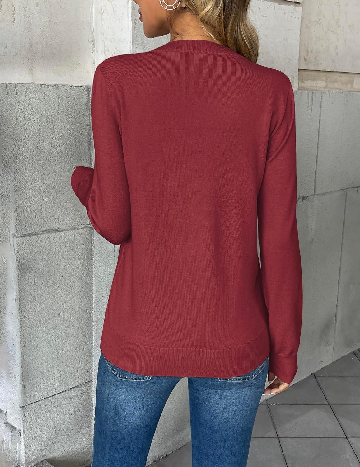 imageZeagoo Womens 2026 Fall V Neck Sweater Trendy Long Sleeve Casual Lightweight Ribbed Knit Pullover TopsWine Red