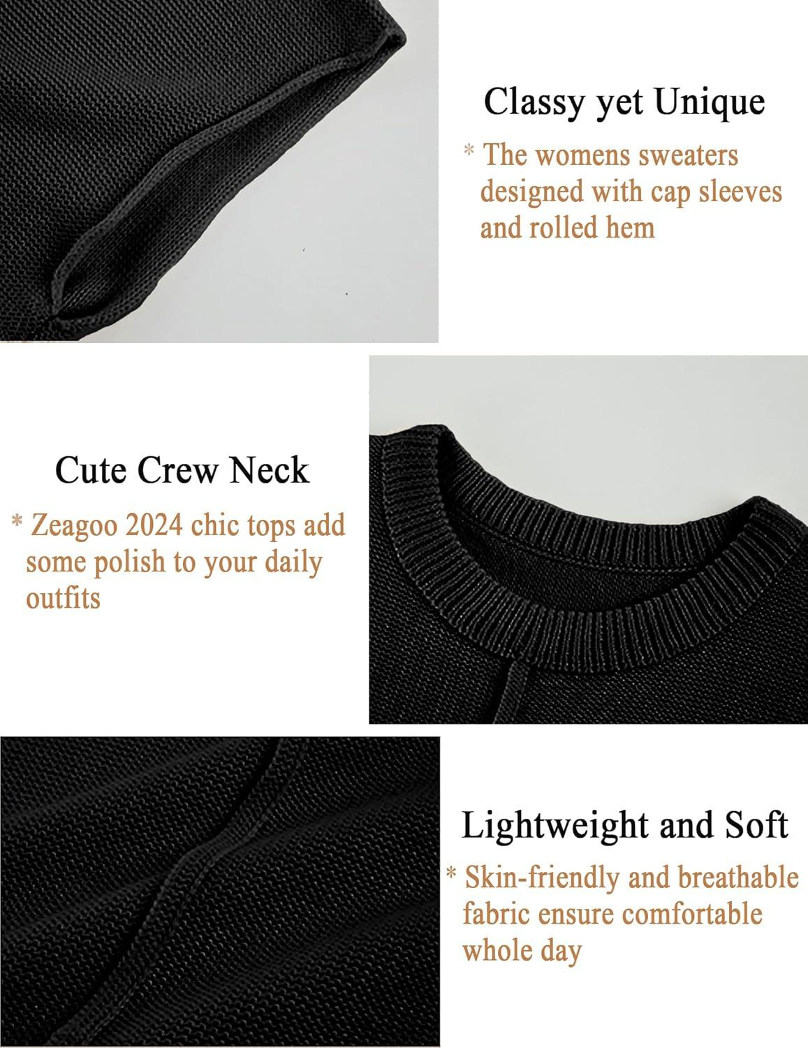 imageZeagoo Womens Cap Sleeve Sweater Vest Crew Neck Sleeveless Casual Knit Tops 2024 Summer Clothes SXXLBlack