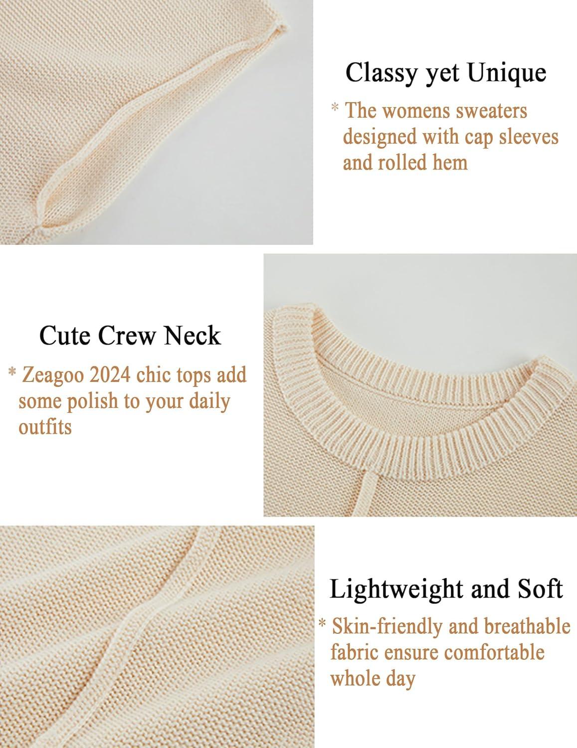 imageZeagoo Womens Cap Sleeve Sweater Vest Crew Neck Sleeveless Casual Knit Tops 2024 Summer Clothes SXXLCream