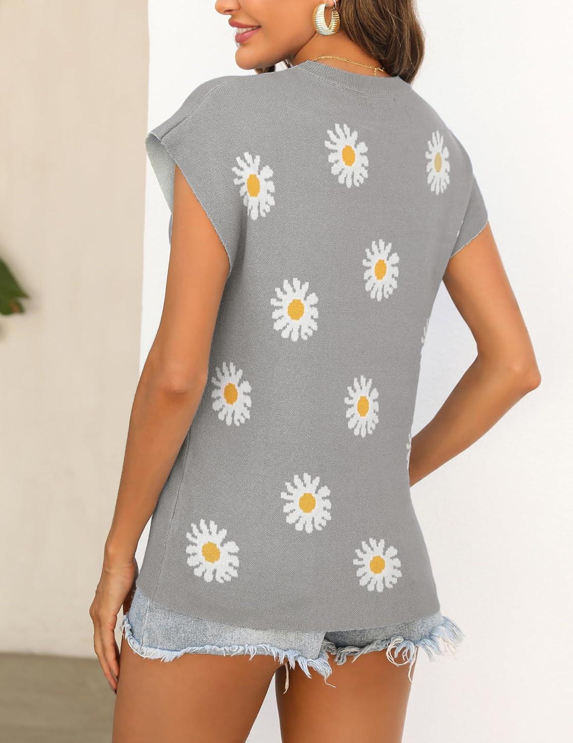 imageZeagoo Womens Cap Sleeve Sweater Vest Crew Neck Sleeveless Casual Knit Tops 2024 Summer Clothes SXXLGrey Daisy