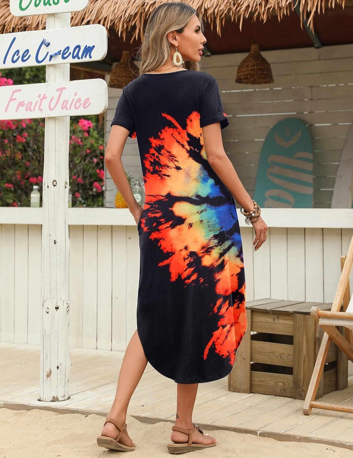 imageZeagoo Womens Maxi Summer Dress with Pockets Casual Short Sleeve Sundress Trendy 2026 Curve Hem Long DressBlackprinted01
