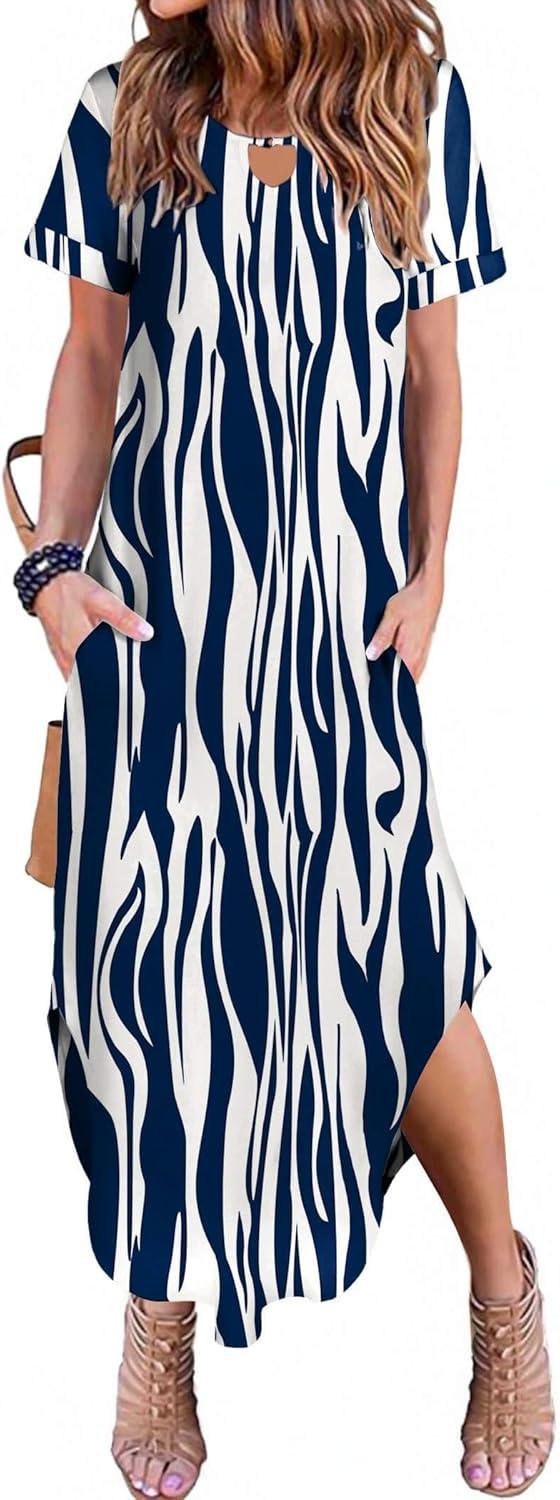 imageZeagoo Womens Maxi Summer Dress with Pockets Casual Short Sleeve Sundress Trendy 2026 Curve Hem Long DressBlue Printed01