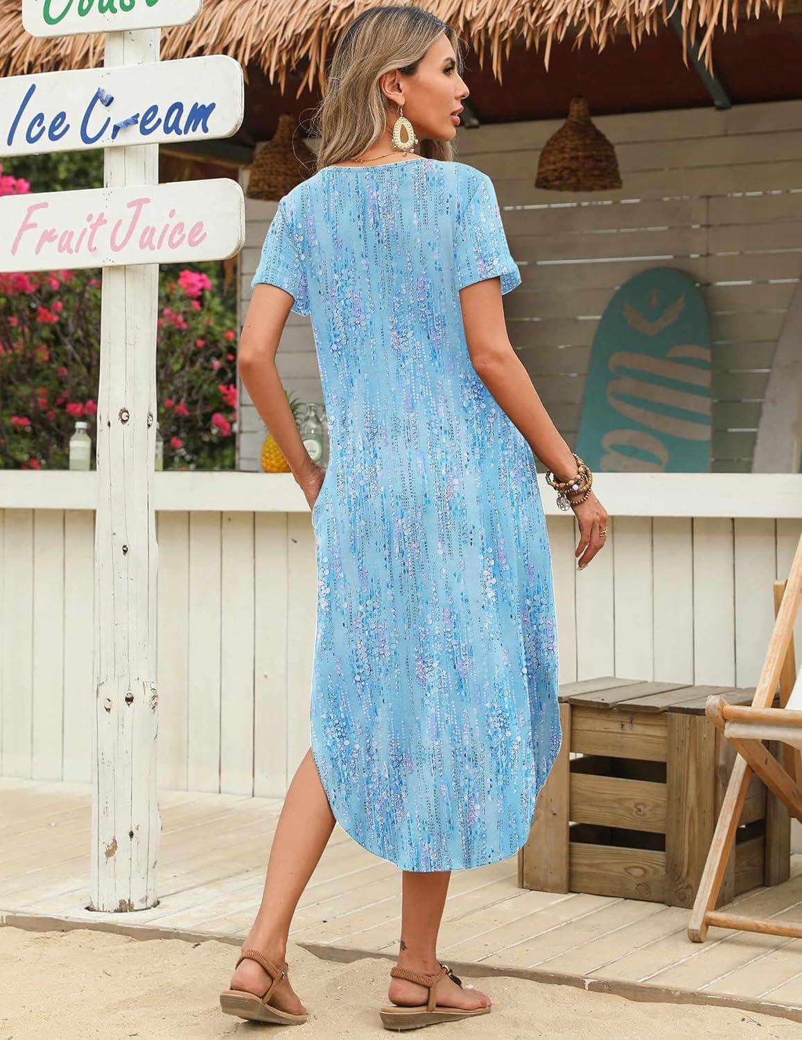 imageZeagoo Womens Maxi Summer Dress with Pockets Casual Short Sleeve Sundress Trendy 2026 Curve Hem Long DressPrinted011