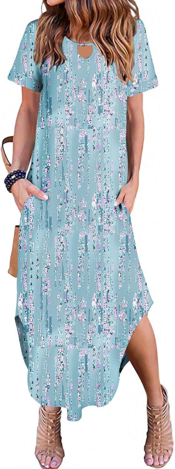 imageZeagoo Womens Maxi Summer Dress with Pockets Casual Short Sleeve Sundress Trendy 2026 Curve Hem Long DressPrinted011