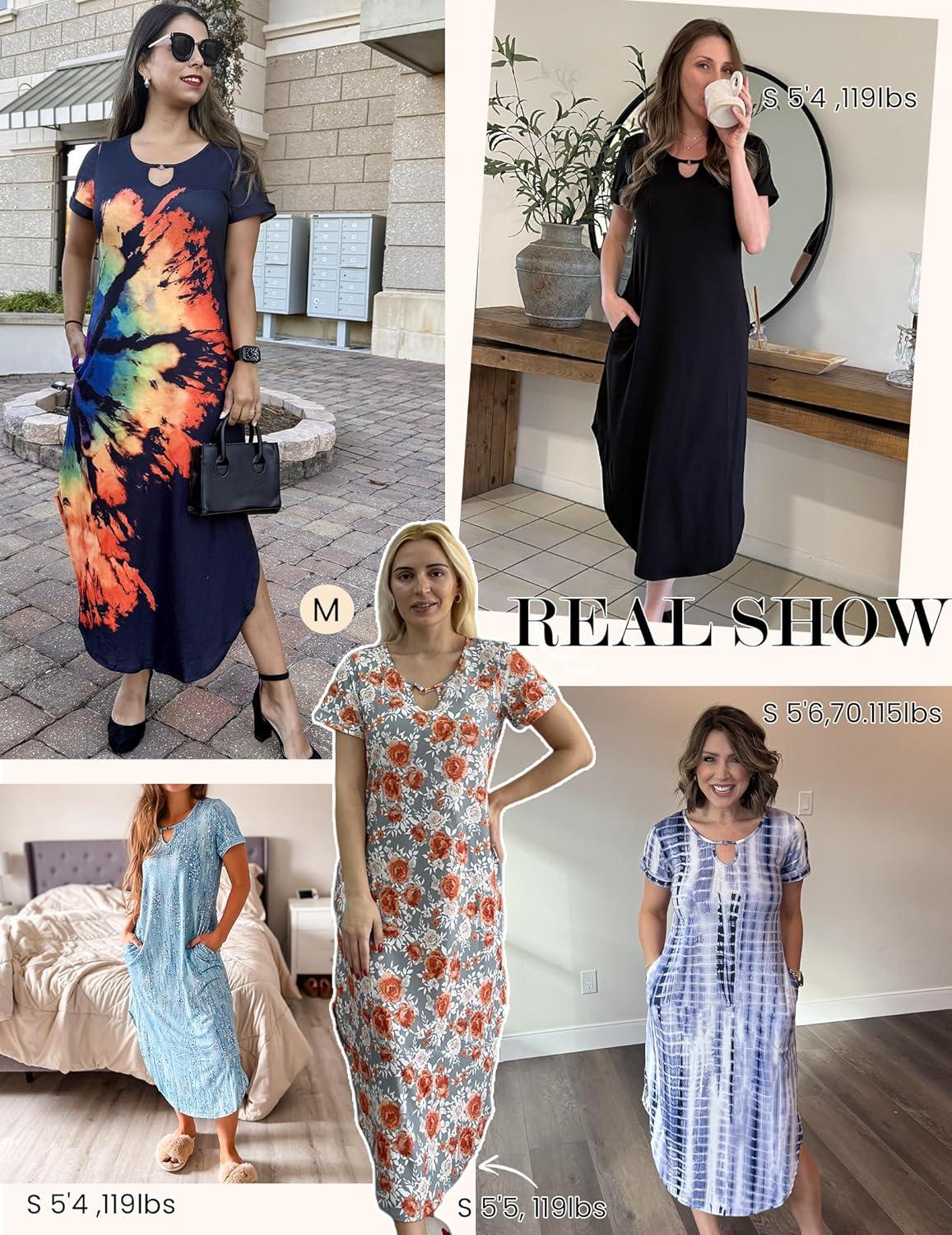 imageZeagoo Womens Maxi Summer Dress with Pockets Casual Short Sleeve Sundress Trendy 2026 Curve Hem Long DressPrinted011