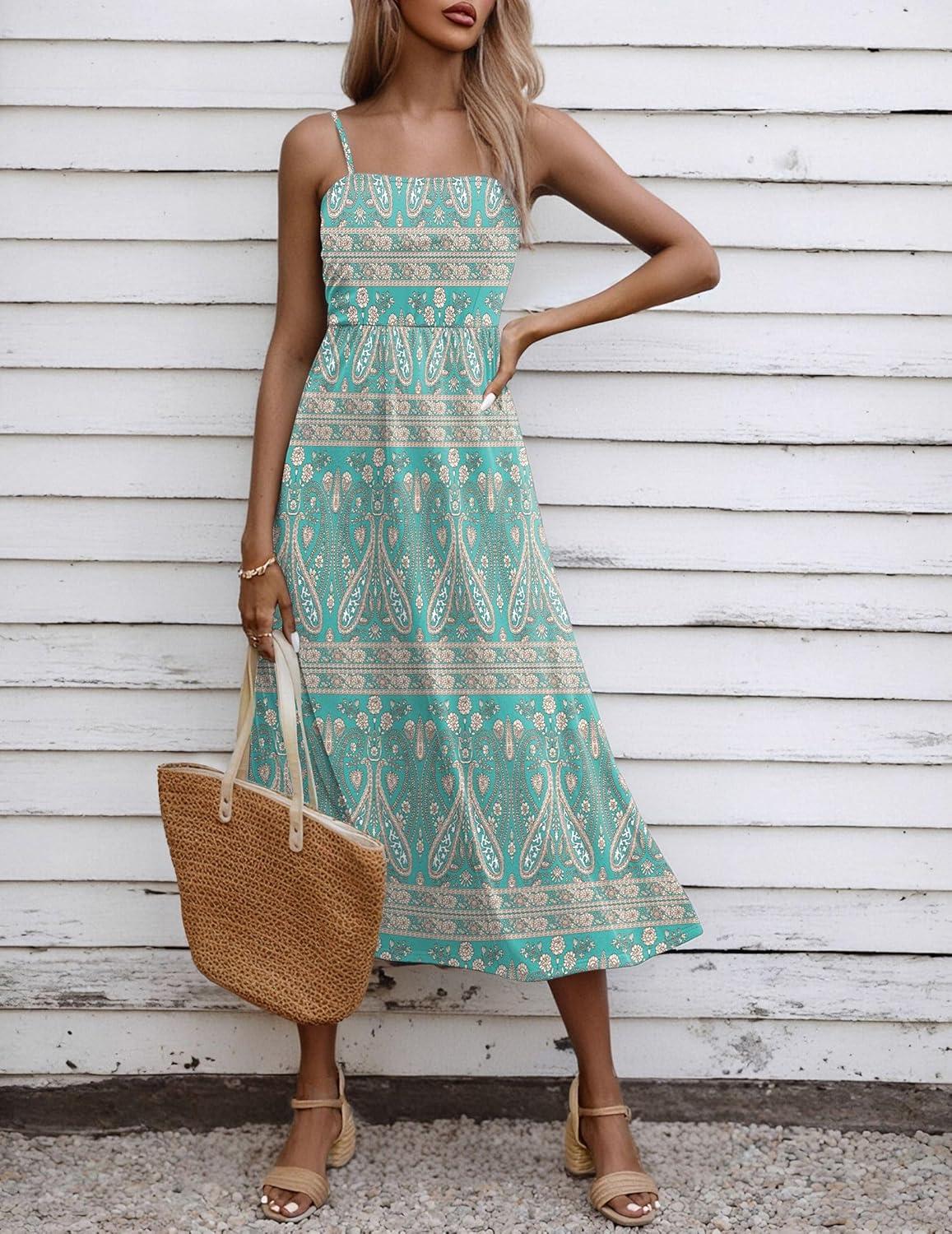 imageZeagoo Womens Summer Casual Boho Sundress Spaghetti Strap Square Neck Flowy Midi Dresses A Line Beach Dress with Pockets04pa169
