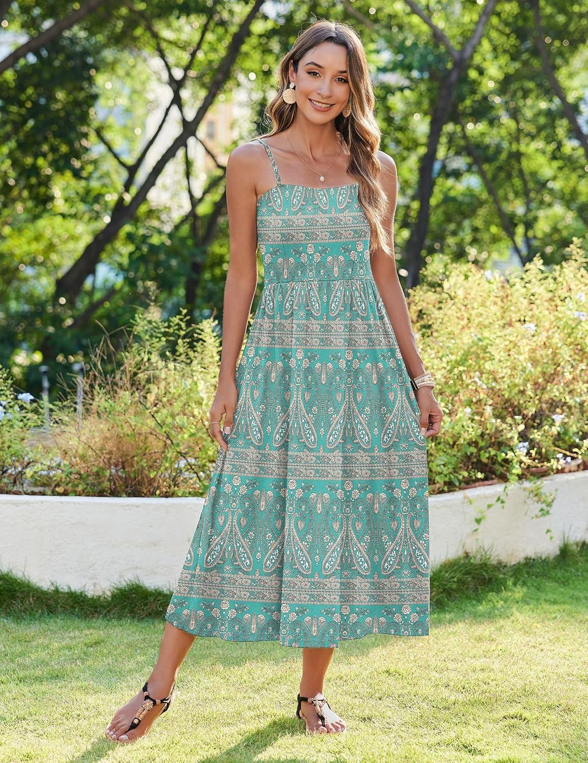 imageZeagoo Womens Summer Casual Boho Sundress Spaghetti Strap Square Neck Flowy Midi Dresses A Line Beach Dress with Pockets04pa169