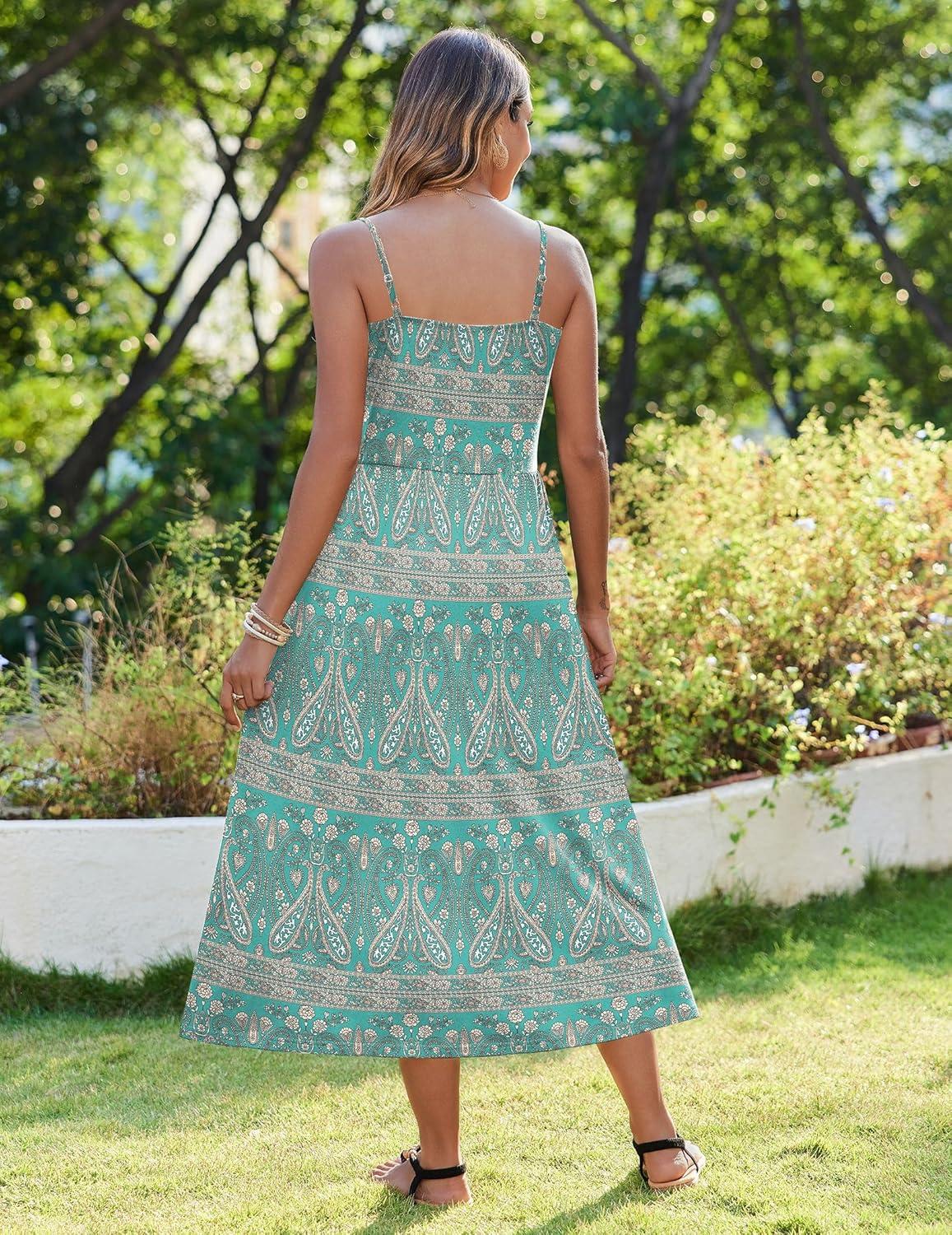imageZeagoo Womens Summer Casual Boho Sundress Spaghetti Strap Square Neck Flowy Midi Dresses A Line Beach Dress with Pockets04pa169