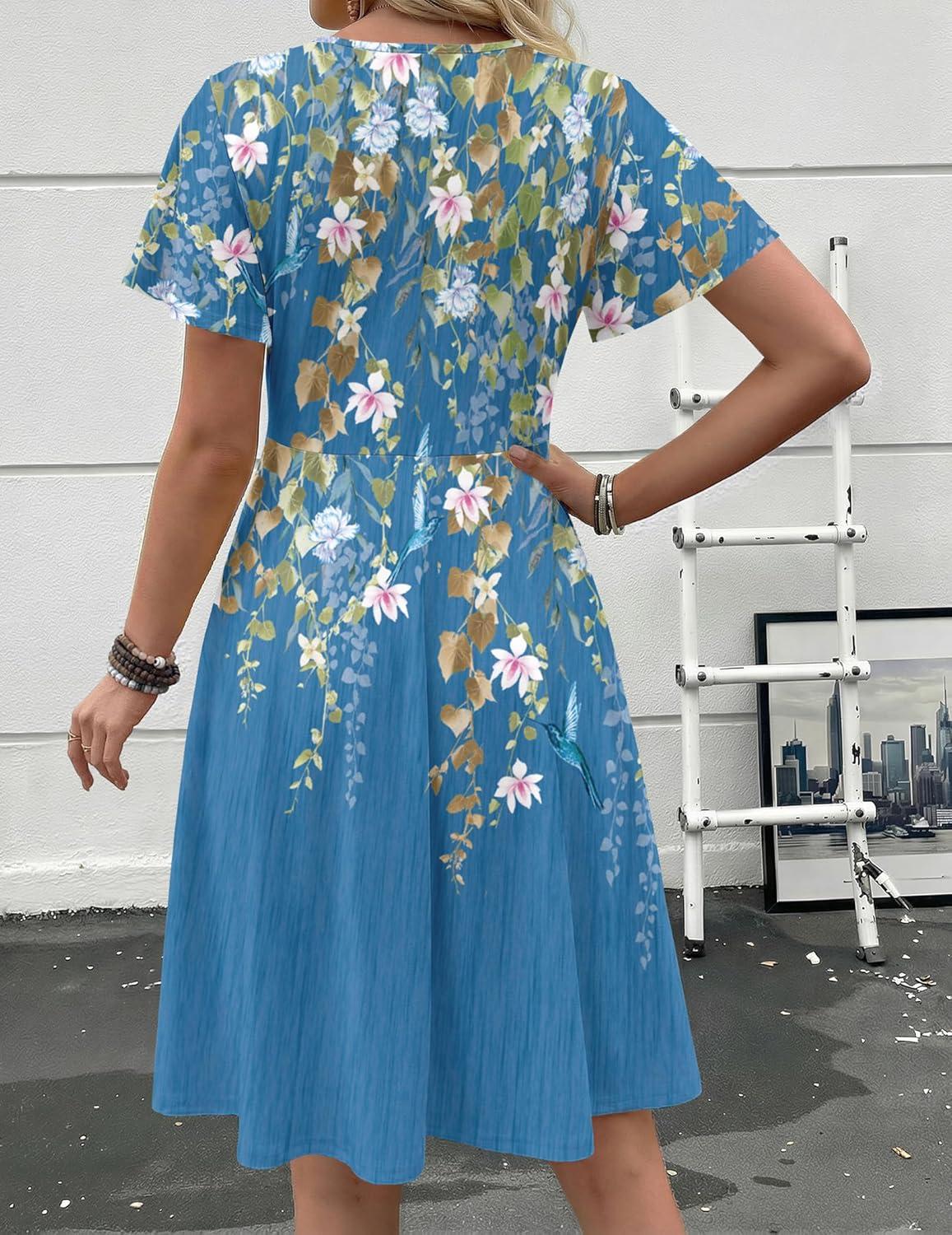 imageZeagoo Womens Summer Dress Casual Swing Floral Ruffle Short Sleeve Sundresses Beach Mini Aline Shift Dress 2026 with PocketsBlue Sf223