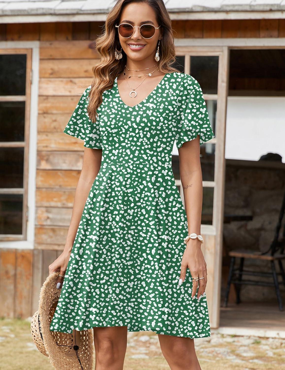 imageZeagoo Womens Summer Dress Casual Swing Floral Ruffle Short Sleeve Sundresses Beach Mini Aline Shift Dress 2026 with PocketsGreen Jh560