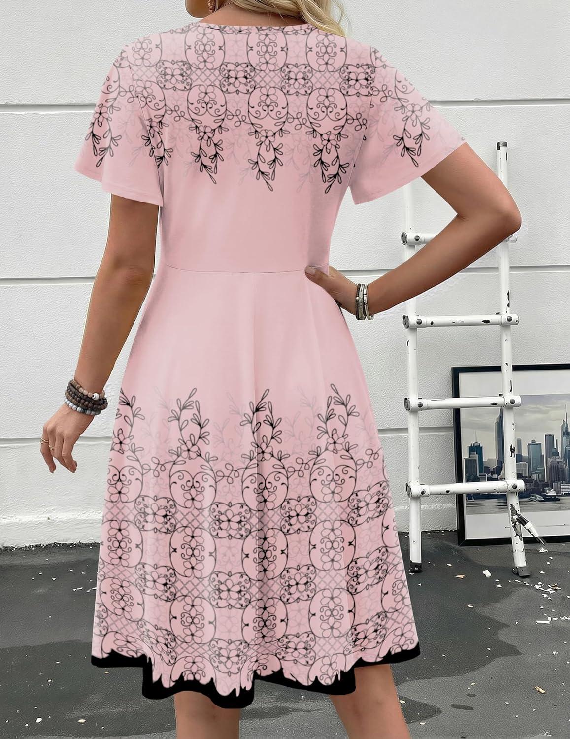 imageZeagoo Womens Summer Dress Casual Swing Floral Ruffle Short Sleeve Sundresses Beach Mini Aline Shift Dress 2026 with PocketsPink Sf292