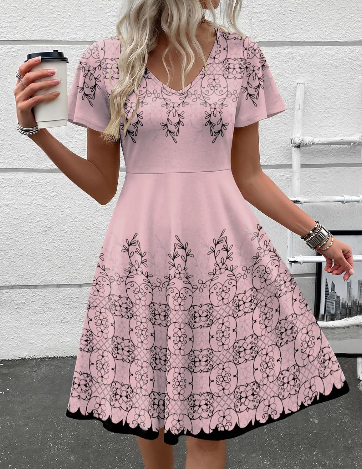 imageZeagoo Womens Summer Dress Casual Swing Floral Ruffle Short Sleeve Sundresses Beach Mini Aline Shift Dress 2026 with PocketsPink Sf292