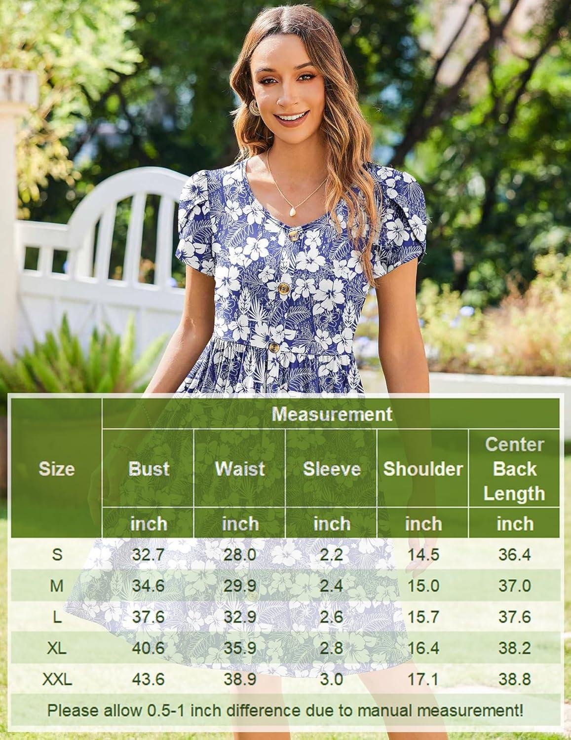 imageZeagoo Womens Summer Dress Mini Petal Short Sleeve Dresses Pleated Button Down V Neck Floral Beach Swing Vacation Dress 2025Big Floral White
