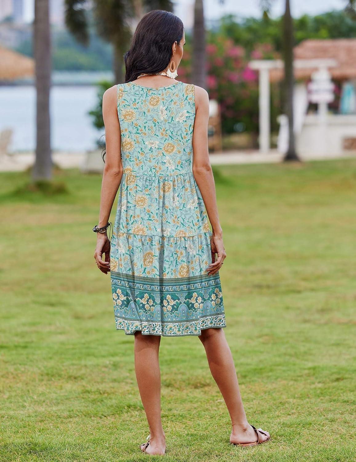 imageZeagoo Womens Summer Sundress Boho Floral Casual Tank Dresses with Pockets Sleeveless Tiered Swing A Line Beach DressBaby Blue Floral
