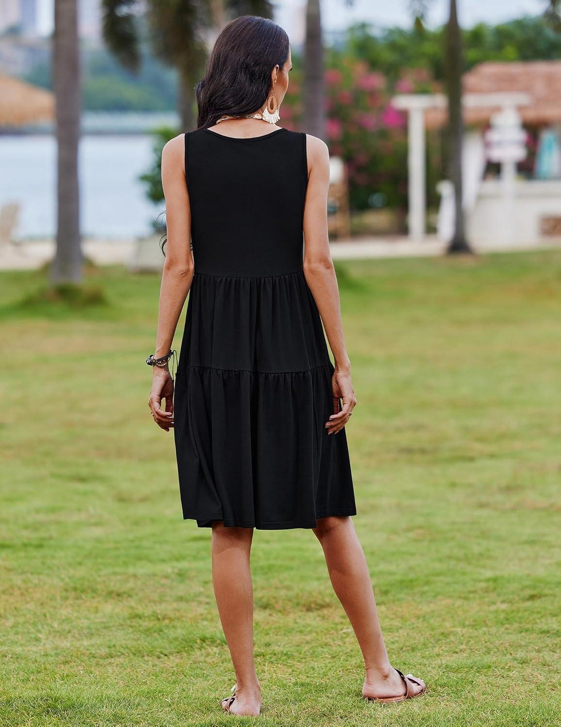 imageZeagoo Womens Summer Sundress Boho Floral Casual Tank Dresses with Pockets Sleeveless Tiered Swing A Line Beach DressBlack