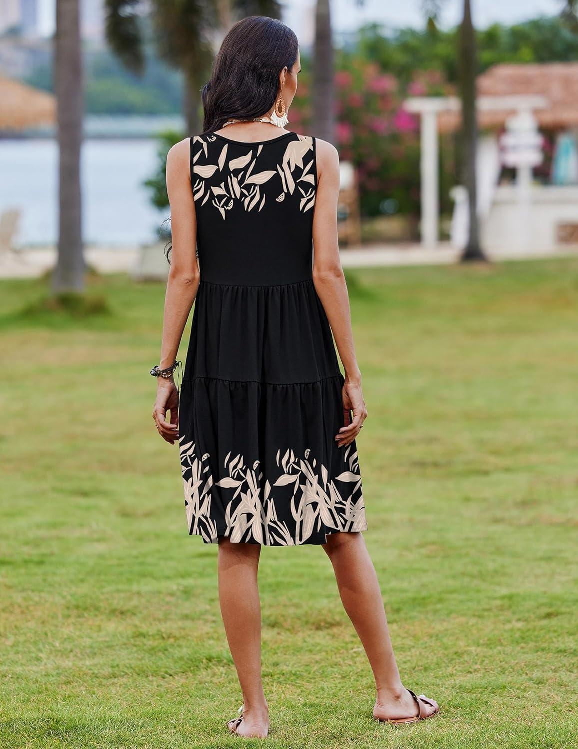 imageZeagoo Womens Summer Sundress Boho Floral Casual Tank Dresses with Pockets Sleeveless Tiered Swing A Line Beach DressBlack Floral