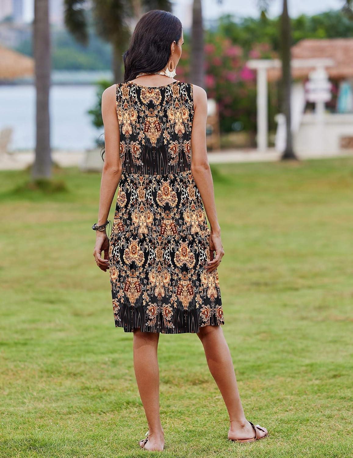 imageZeagoo Womens Summer Sundress Boho Floral Casual Tank Dresses with Pockets Sleeveless Tiered Swing A Line Beach DressBlack Orange Floral