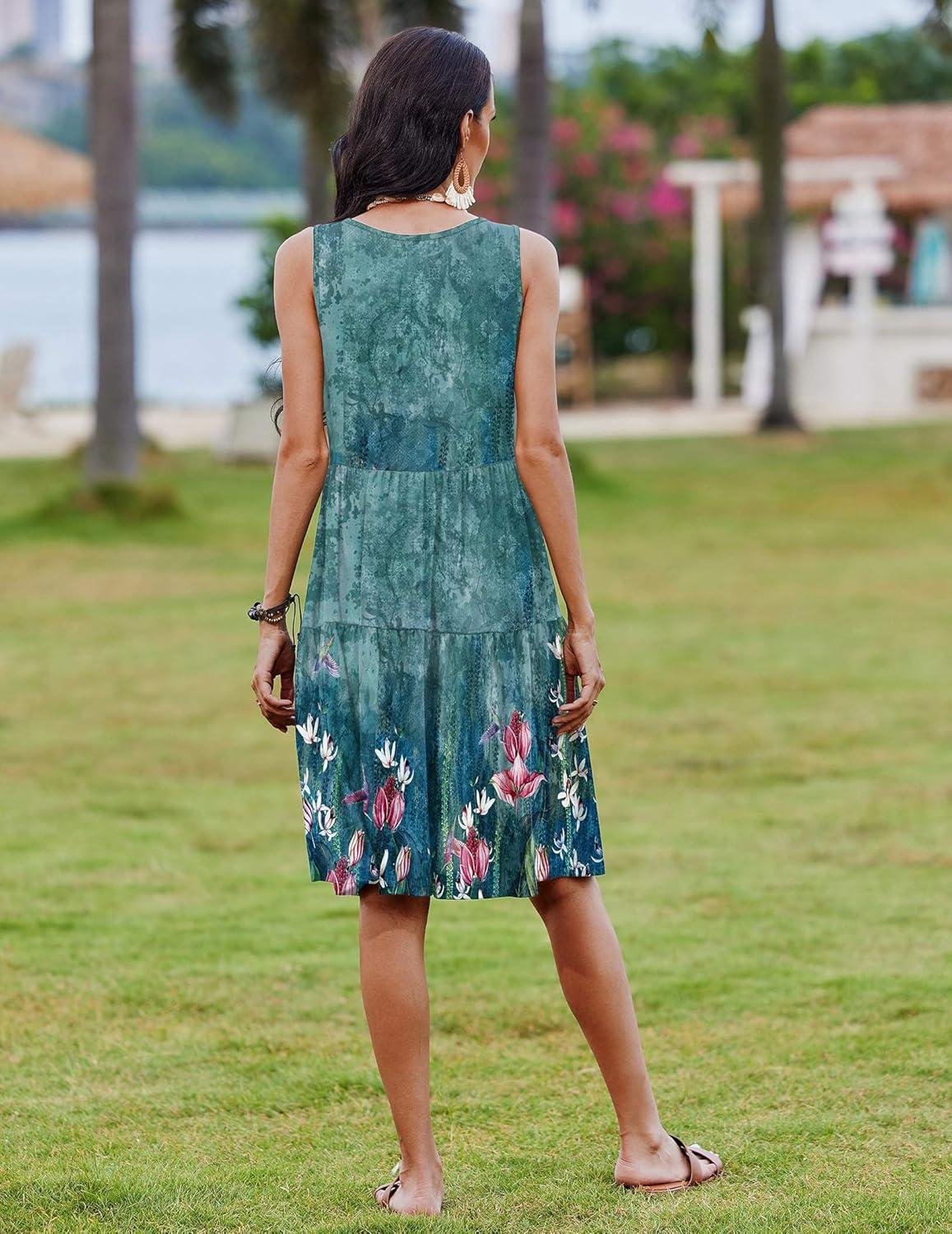 imageZeagoo Womens Summer Sundress Boho Floral Casual Tank Dresses with Pockets Sleeveless Tiered Swing A Line Beach DressBlue Floral