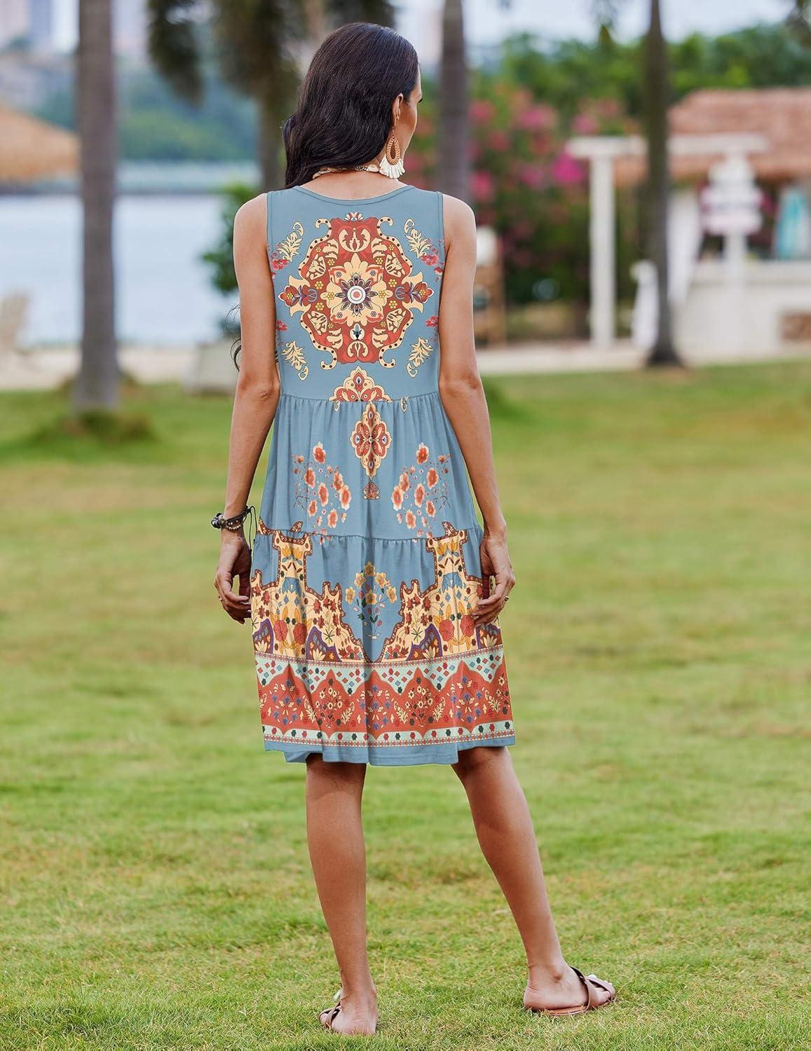 imageZeagoo Womens Summer Sundress Boho Floral Casual Tank Dresses with Pockets Sleeveless Tiered Swing A Line Beach DressBlue Red Floral