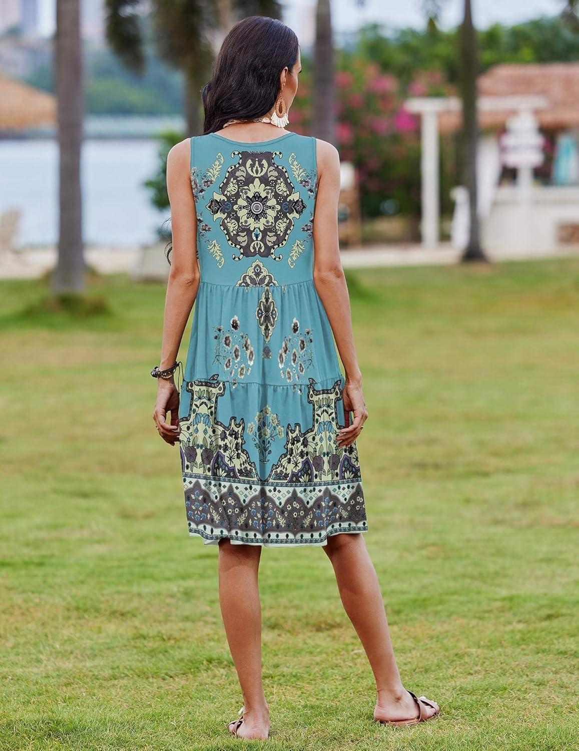 imageZeagoo Womens Summer Sundress Boho Floral Casual Tank Dresses with Pockets Sleeveless Tiered Swing A Line Beach DressLight Blue Floral