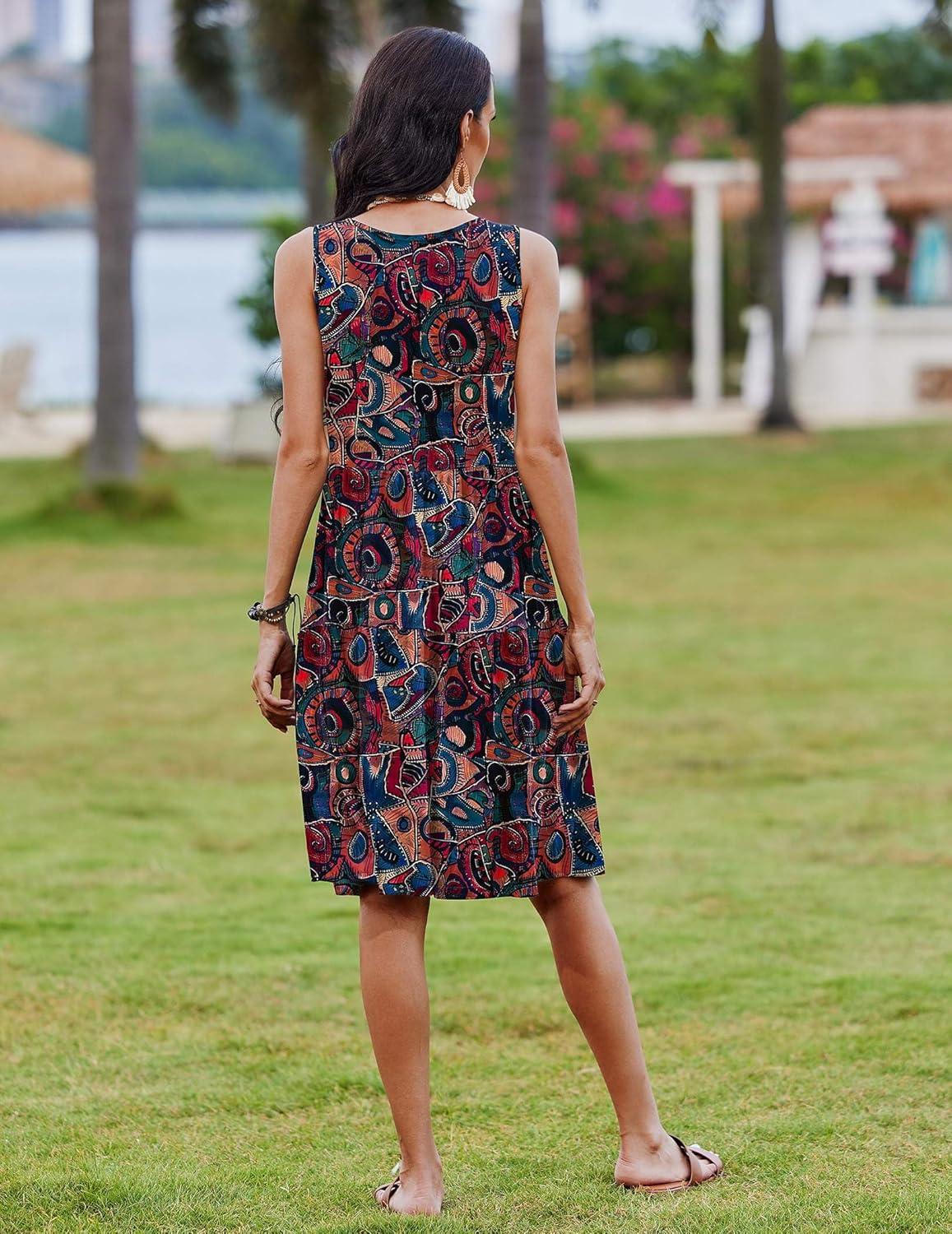 imageZeagoo Womens Summer Sundress Boho Floral Casual Tank Dresses with Pockets Sleeveless Tiered Swing A Line Beach DressRed Floral