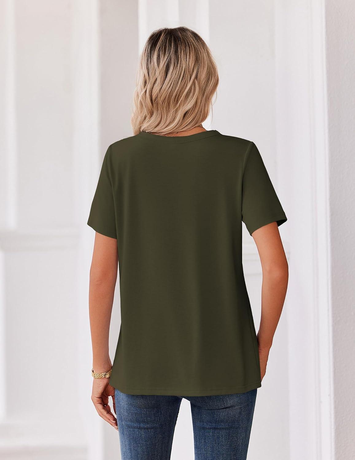 imageZeagoo Womens Summer Tops V Neck Short Sleeve Shirts Dressy Casual Blouse Spring Vacation Tshirts ClothesArmy Green
