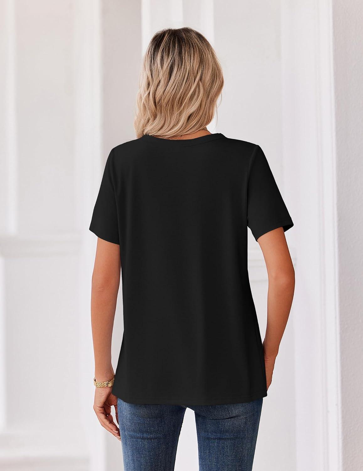 imageZeagoo Womens Summer Tops V Neck Short Sleeve Shirts Dressy Casual Blouse Spring Vacation Tshirts ClothesBlack